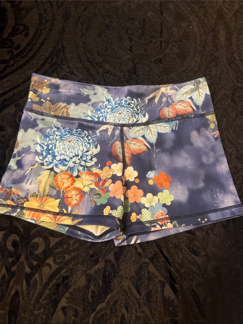 Floral Blue High-Waist Women’s MMA and Workout Shorts